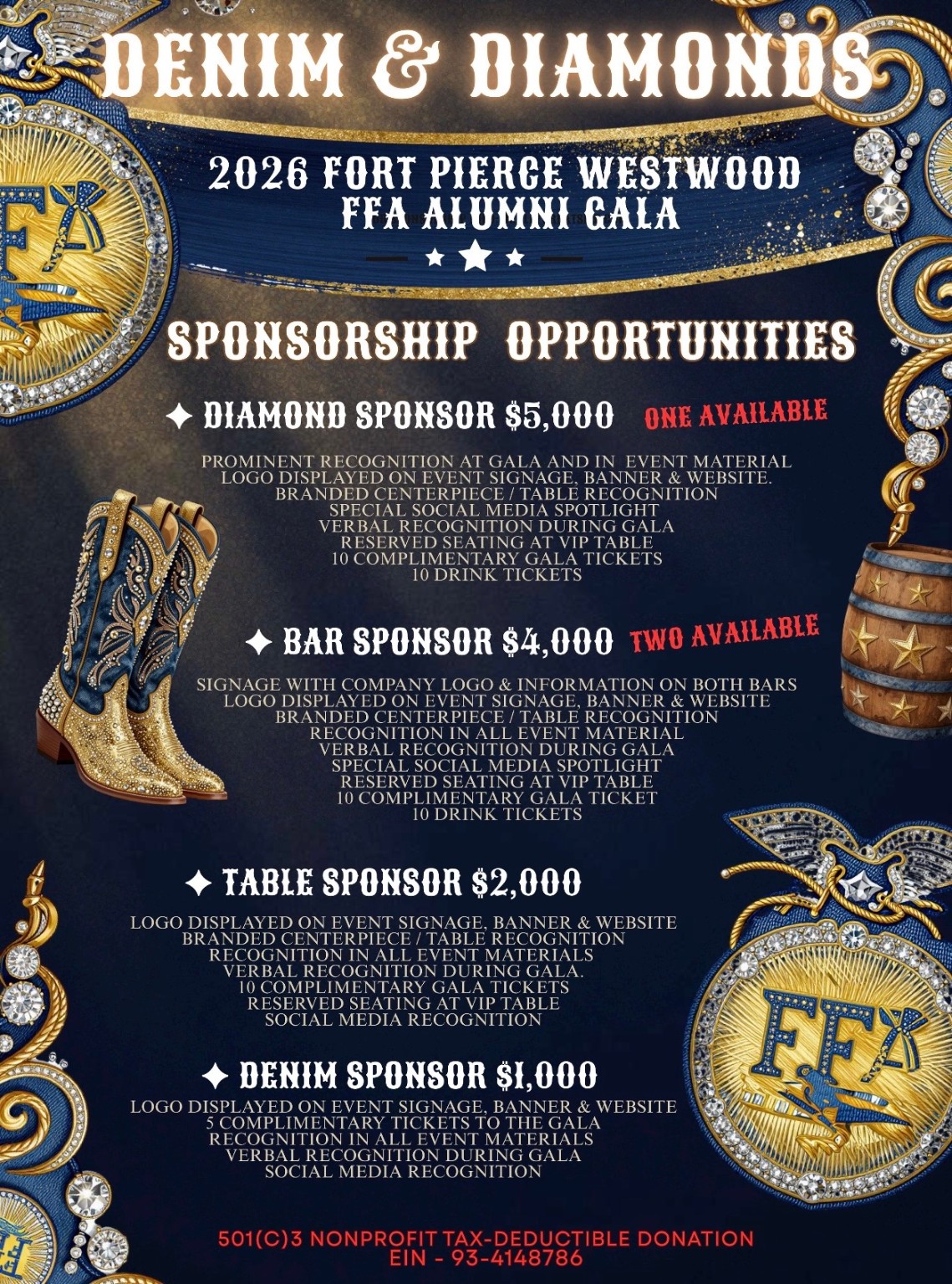 Full 2026 FFA Alumni Gala sponsorship opportunities flyer